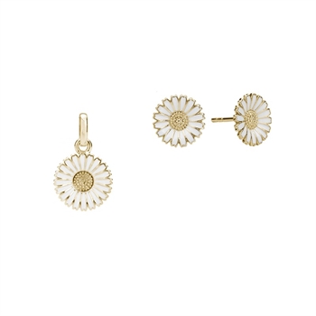 Marguerit sæt i forgyldt sølv med øreringe og vedhæng